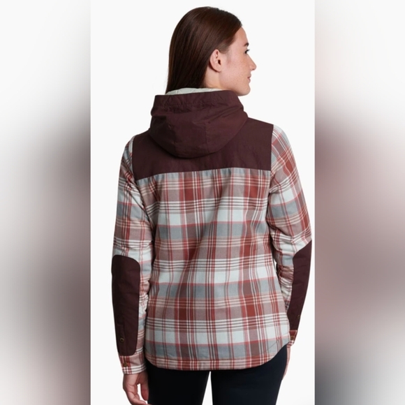 KUHL Artisan Hooded Shirtjak Jacket Plaid Hooded Shacket Size Large in Cinnamon - Picture 2 of 9